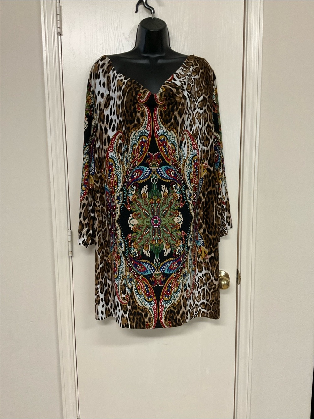 Sunny Leigh Brown Leopard & Multi-Color Paisley Print Tunic or Mini Dress